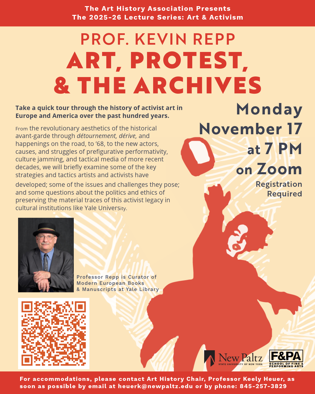 flyer for a scholarly talk by Dr. Kevin Repp of Yale University. Graphic of a protester.